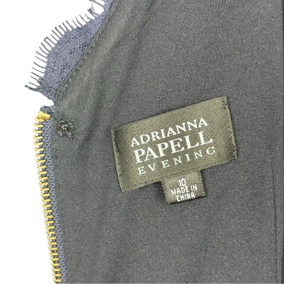 ADRIANNA PAPELL NAVY BLUE SCALLOPED LACE 3/4 SLEEVE SHEATH COCKTAIL DRESS - Picture 12 of 13